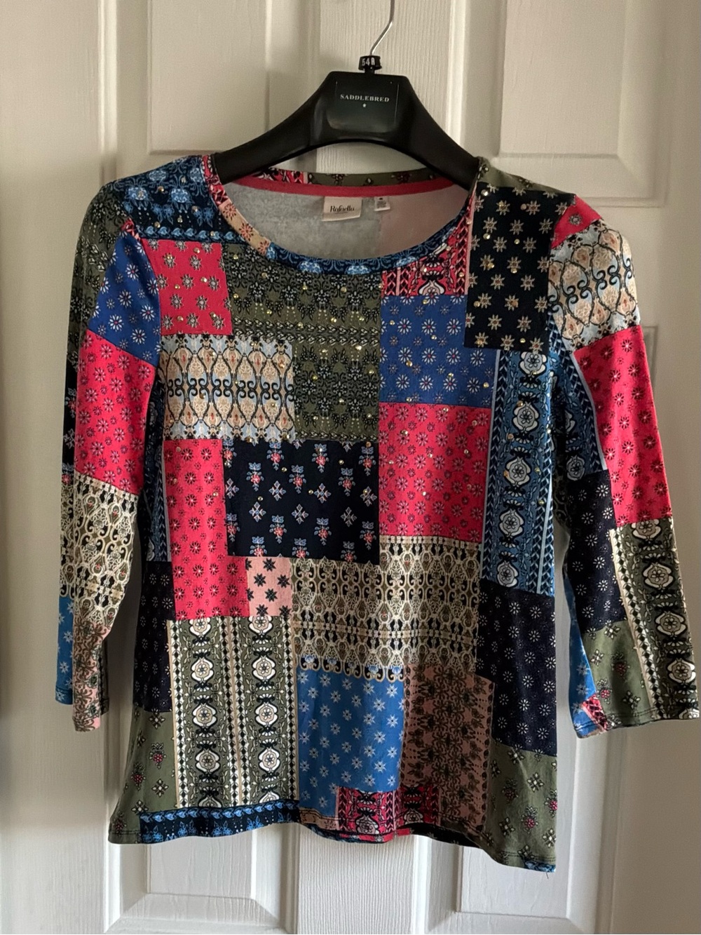 Patchwork Print Long Sleeve Women's Top - Multicolor